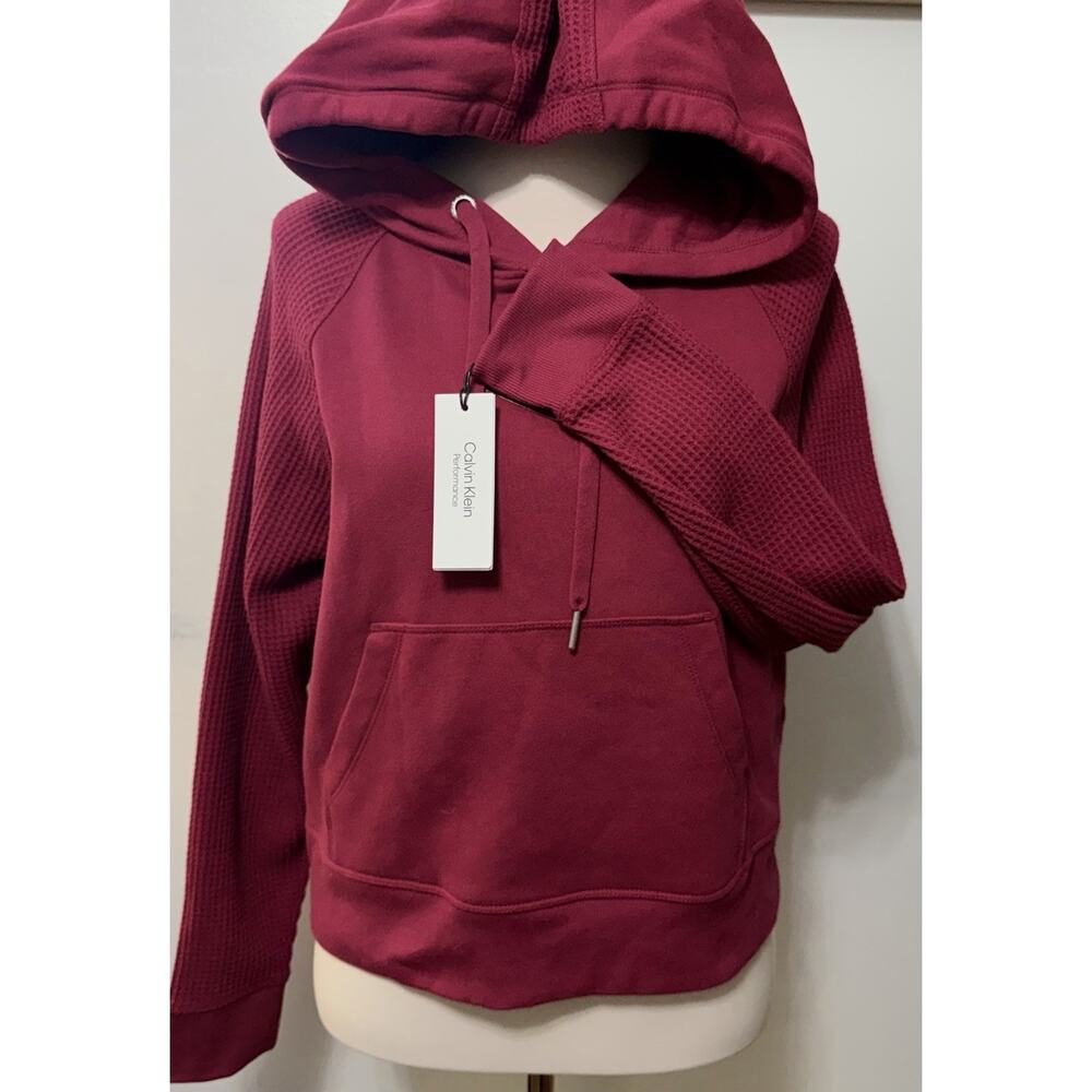 NEW Calvin Klein Performance Women's Pullover Hoodie Burgundy Waffle Trim SMALL